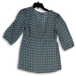 NWT Womens Blue Brown Geometric 3/4 Sleeve V-Neck Pullover Blouse Top Sz M alternative image