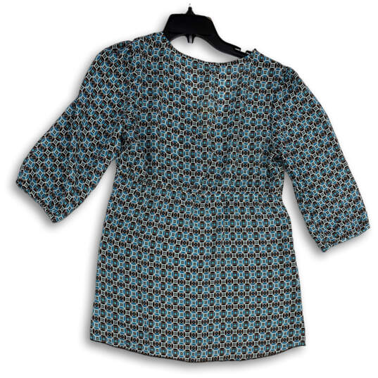 NWT Womens Blue Brown Geometric 3/4 Sleeve V-Neck Pullover Blouse Top Sz M image number 2