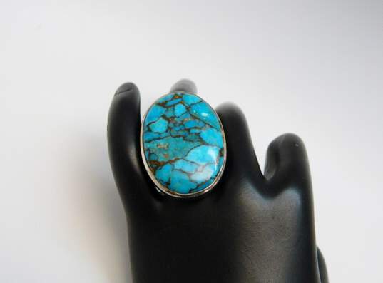 Artisan 925 Composite Turquoise Cabochon Large Oval Statement Ring 20.5g image number 3