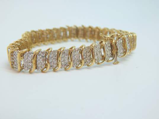 10K Yellow Gold 4.0 CTTW Round Diamond Pave Tennis Bracelet 15.5g image number 4