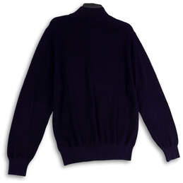 Mens Blue Knitted Long Sleeve Mock Neck Quarter Zip Pullover Sweater Size L alternative image
