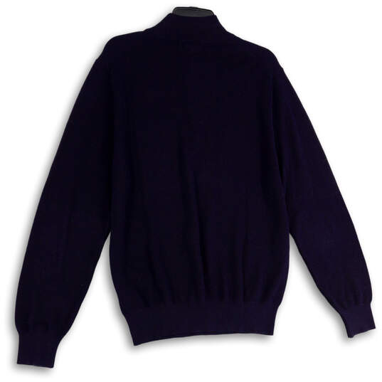 Mens Blue Knitted Long Sleeve Mock Neck Quarter Zip Pullover Sweater Size L image number 2