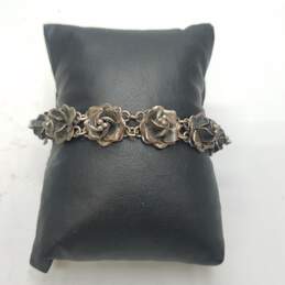 Sterling Silver Rose Link 7" Bracelet 22.4g