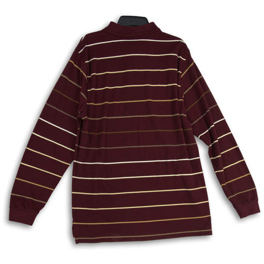Mens Maroon Striped Long Sleeve Spread Collar Polo Shirt Size Medium image number 4