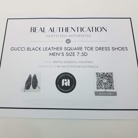 AUTHENTICATED Gucci Black Leather Square Toe Dress Shoes Mens Size 7.5 image number 7