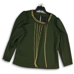 NWT Ashley Stewart Womens Green Round Neck Long Sleeve Blouse Top Size 18/20