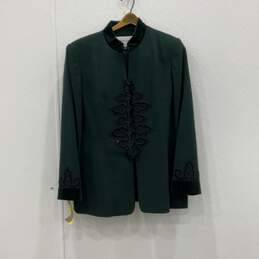 NWT Albert Nipon Womens Green Embroidered Single Breasted Blazer Suit Set Sz 14