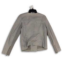 Womens Gray Leather Crew Neck Long Sleeve Full-Zip Jacket Size Large alternative image