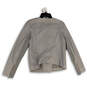 Womens Gray Leather Crew Neck Long Sleeve Full-Zip Jacket Size Large image number 2