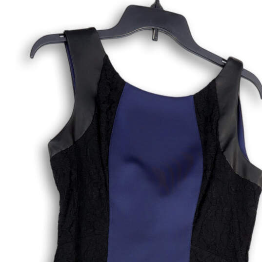 NWT Womens Black Blue Sleeveless Round Neck Back Zip Sheath Dress Size 8 image number 4