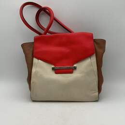 Vince Camuto Womens Julia Tan Red Leather Double Handle Satchel Bag Purse