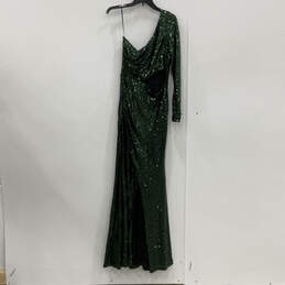 NWT Womens Green Sequin One Shoulder Back Zip Evening Maxi Dress Size L alternative image