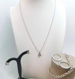 Artisan 925 CZ Pendant Necklace Post Earrings Rings & Byzantine Bracelet