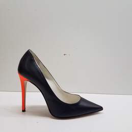 02 Monde Italy Black Vegan Orange Stiletto Heels Shoes Size 39 B