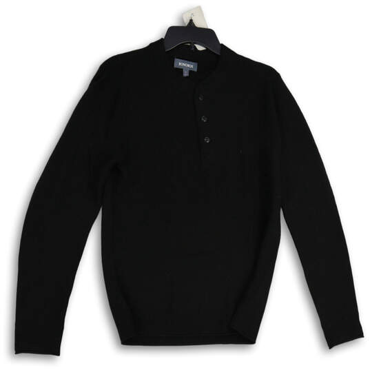Mens Black Long Sleeve Knitted Henley Sweater Size Medium image number 1