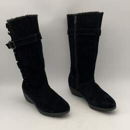 London Fog Womens Black Leather Ruffle Buckle Tall High Heel Winter Boots Sz 10 alternative image