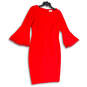 Womens Red Round Neck Bell Sleeve Back Zip Knee Length Sheath Dress Size 6 image number 1