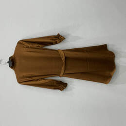 NWT Womens Brown Satin Pockets Ruffle Collar 3/4 Sleeve Shirt Dress Sz XXS alternative image