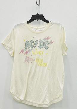 Lucky Brand Women's ACDC Cream Color Crew Neck Tshirt Size L