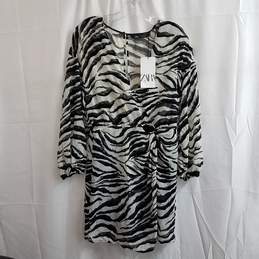 ZARA Women's Zebra Print Black/White Chiffon Mini Dress Size S