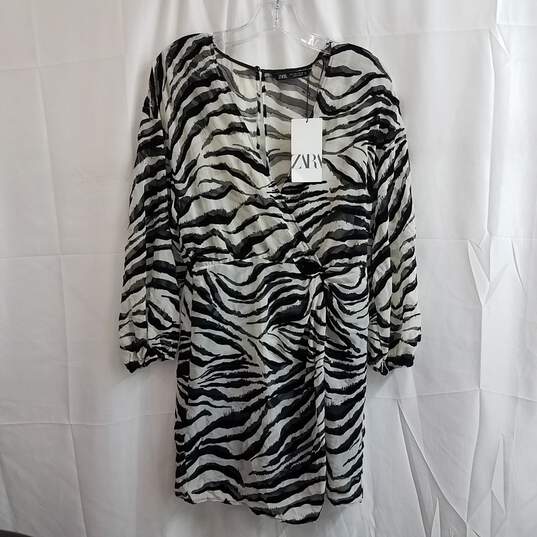 ZARA Women's Zebra Print Black/White Chiffon Mini Dress Size S image number 1
