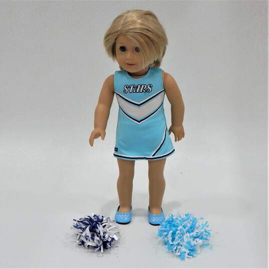 2014 American Girl Doll W/ Blue Eyes Star Earrings Cheerleader Dress image number 1