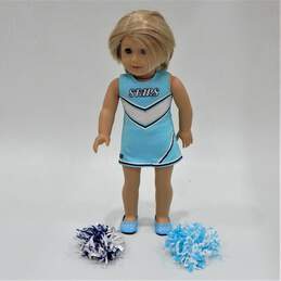 2014 American Girl Doll W/ Blue Eyes Star Earrings Cheerleader Dress