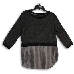 Elie Tahari Womens Black Round Neck 3/4 Sleeve Pullover Sweater Size M