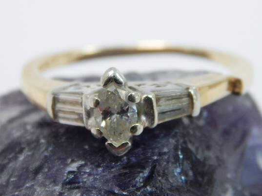14K Yellow Gold 0.50 CTTW Diamond Marquise Cut & Baguette Ring - For Repair 3.0g image number 3