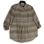 Womens Brown Plaid Pleated Roll Tap Sleeve Half Button Tunic Top Size 16 image number 1