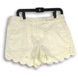 J. Crew Womens White Scalloped Hem Slash Pocket Flat Front Chino Shorts Size 8