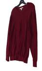 Mens Red Long Sleeve V Neck Knitted Casual Pullover Sweater Size XL image number 1