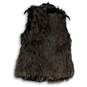 Womens Brown Faux Fur Sleeveless Crew Neck Open Front Winter Vest Size XS image number 4