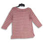 Womens Pink White Striped Knitted 3/4 Sleeve Pullover Sweater Size XS image number 2