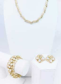 VNTG Crown Trifari & Sarah Coventry Icy Rhinestone & Faux Pearl Gold Tone Jewelry