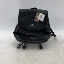 NWT Giani Bernini Womens Black Leather Inner Pockets Messenger Backpack