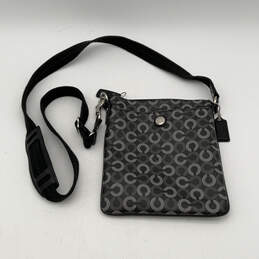 Womens Black Logo Charm Adjustable Strap Zipper Crossbody Bag