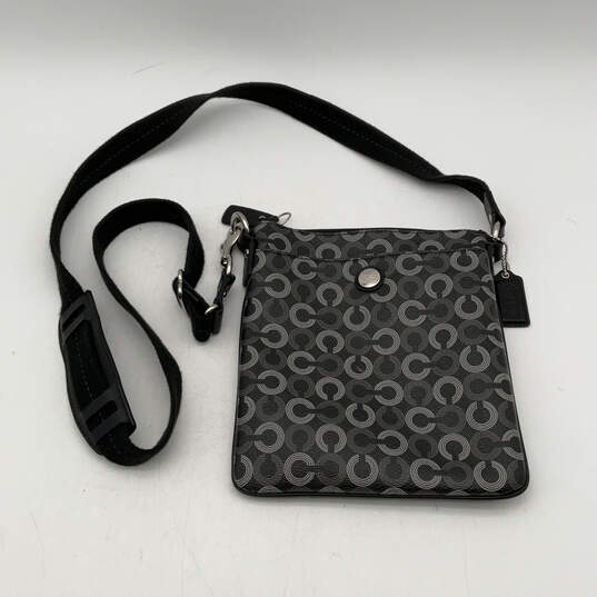 Womens Black Logo Charm Adjustable Strap Zipper Crossbody Bag image number 1