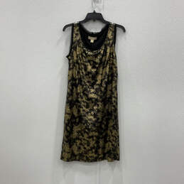 NWT Womens Black Gold Sequin Sleeveless Round Neck Pullover Tank Dress Sz M