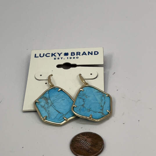Designer Lucky Brand Gold-Tone Blue Turquoise Stone Classic Drop Earring image number 3