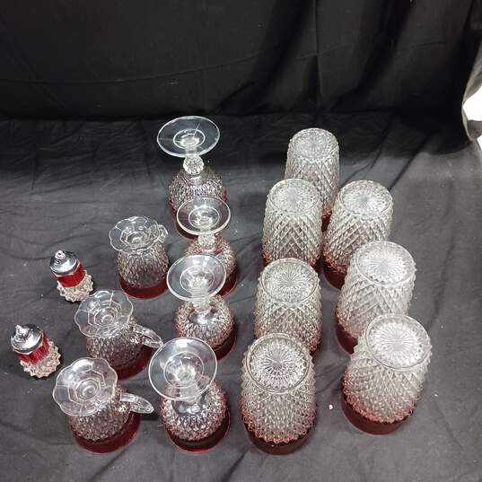 Bundle of 14 Assorted Clear with Red Accidents Drinkware Set w/Matching Salt and Pepper Shaker image number 3
