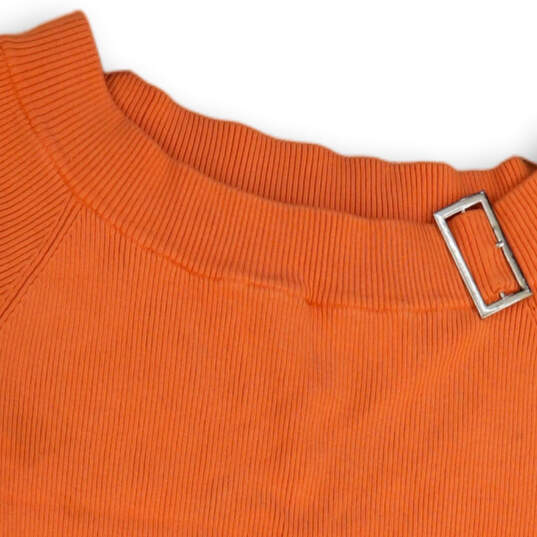 Womens Orange Short Sleeve Boat Neck Pullover Ribbed Blouse Top Size Large image number 3