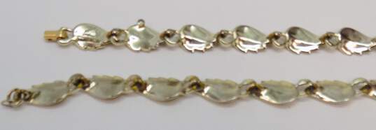 Vintage Coro Goldtone Yellow Enamel Leaf Linked Chain Necklace & Bracelet Set 53.7g image number 3