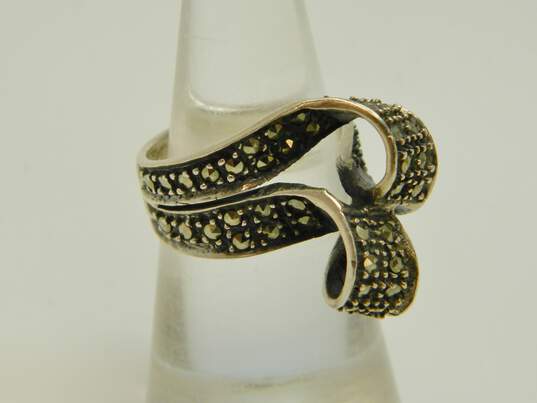 Romantic 925 Marcasite Pearl & Rhinestone Necklace Bracelet & Ring 37.2g image number 3