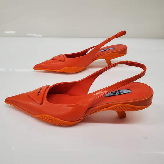 Prada Women's Orange Leather Slingback Pointed Toe Low Heels Size 7 w/COA image number 5