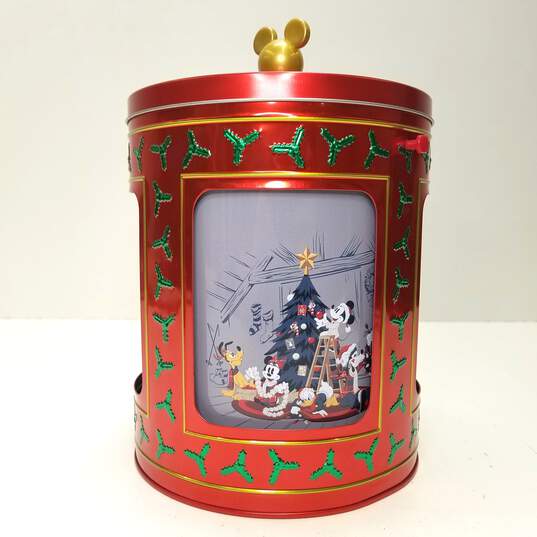 Disney Parks Holiday Christmas Mickey & Friends Musical Tin Popcorn Bucket image number 1