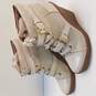 Michael Kors Cream Beige Lace Up Buckle Wedge Heel Ankle Boots Women's Size 7 M image number 4