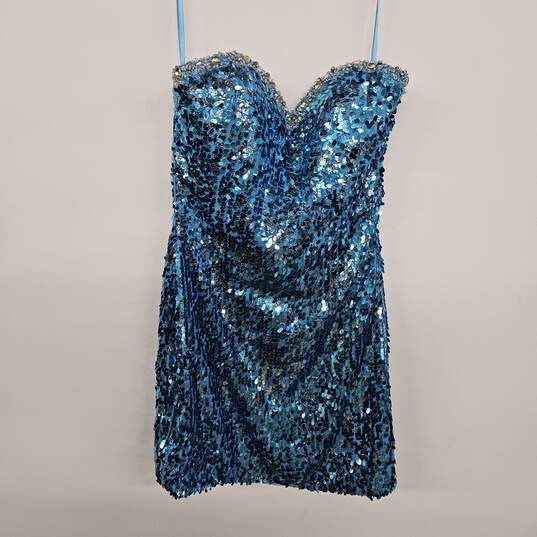 Blue Sequin Strapless Mini Dress image number 1