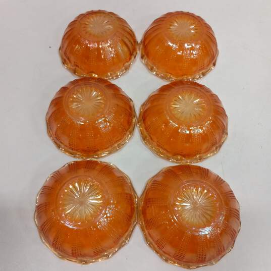 6 Vintage Orange Carnival Glass Berry Bowls image number 4