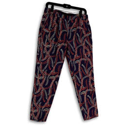 Womens Multicolor Printed Flat Front Pockets Straight Leg Ankle Pants Sz 0